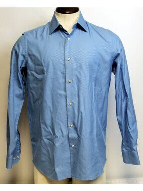 Robert Graham Diamond Weave Blue Dress Shirt 15.5/39 Flip Cuff Red Stitching Men